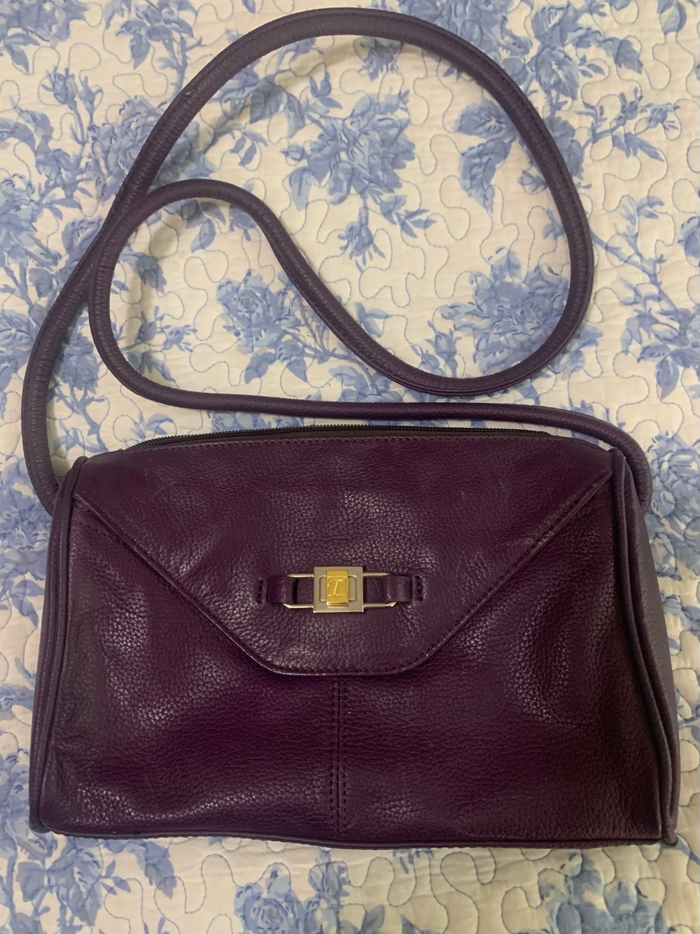 Tignanello Deep Purple Leather Crossbody with Gold-Tone Accent